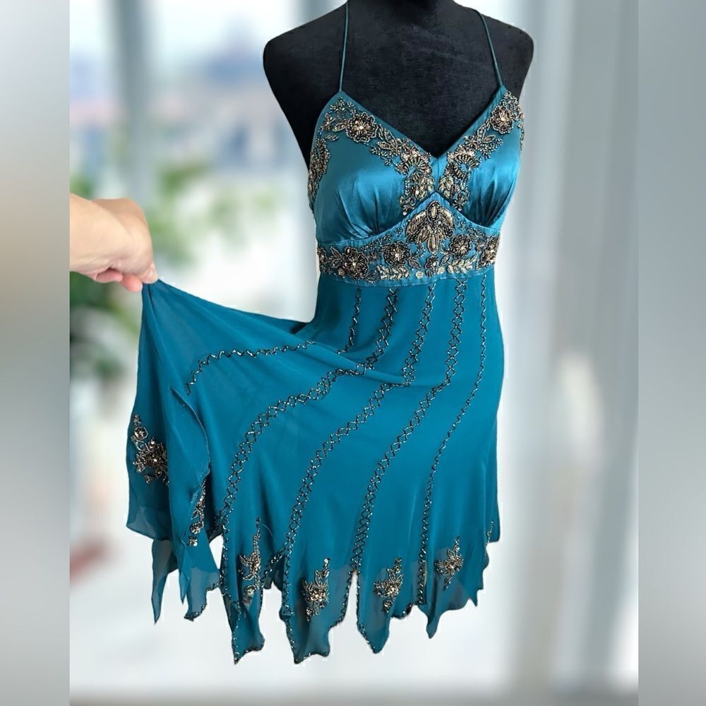 SUE WONG Nocturne Y2K Hand Beaded Midi Slip Dress Silk Woodland Fairy Size 6 - Picture 17 of 17